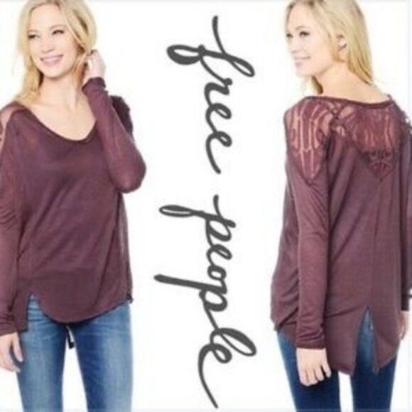 Free People Gatsby Top Embroidered Mesh Maroon Red Medium - Picture 3 of 15